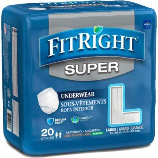 Medline Industries, Inc Medline® FitRight Super Protective Underwear, Size L, Waist Size 40"-56", 20/Bag FIT33505AZ